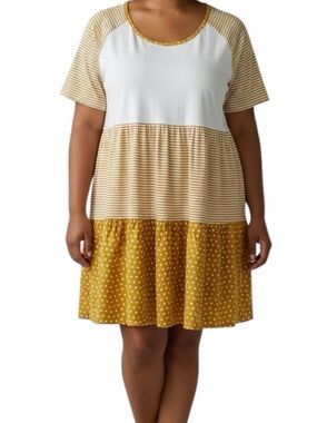 NWOT Emerald Size 1X Mustard and White Tiered Tunic Dress